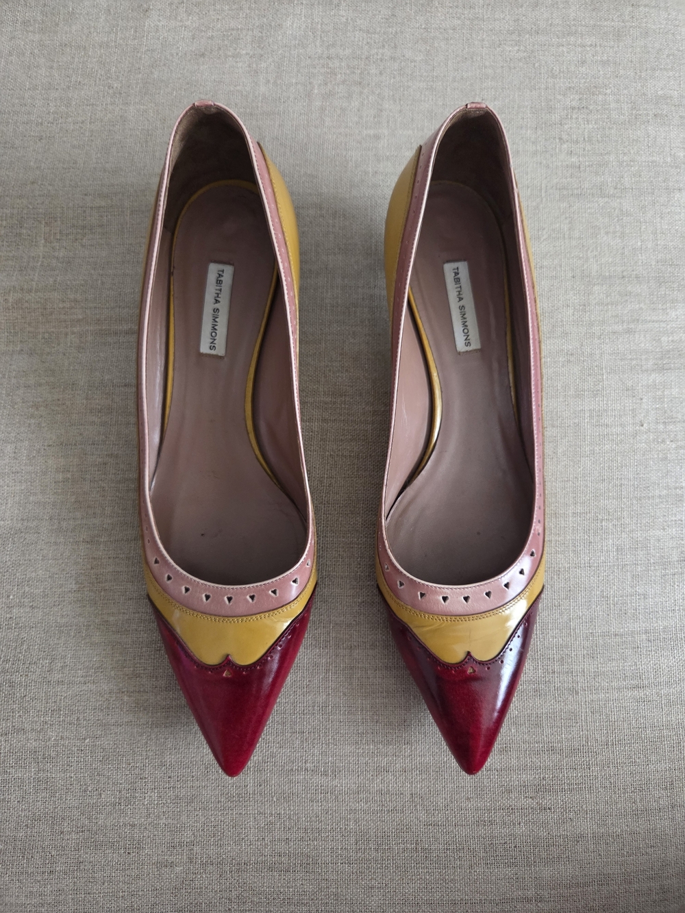 RARE Tabitha Simmons Pink, Yellow & Red Pointed Toe Colorblock Flats